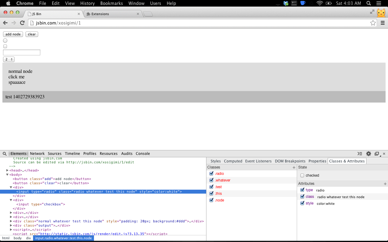 DevTools Classes & Atributes panel截图1