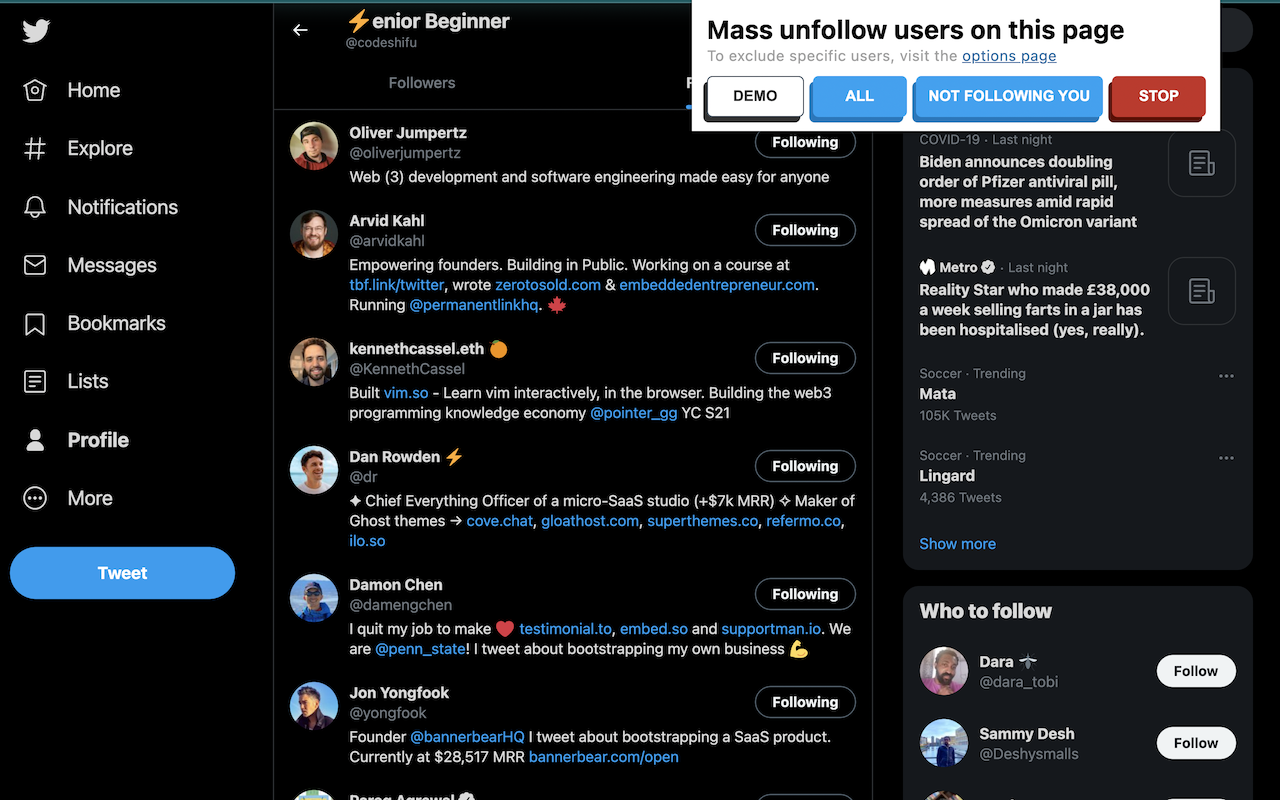 X (Twitter) Mass Unfollow截图3