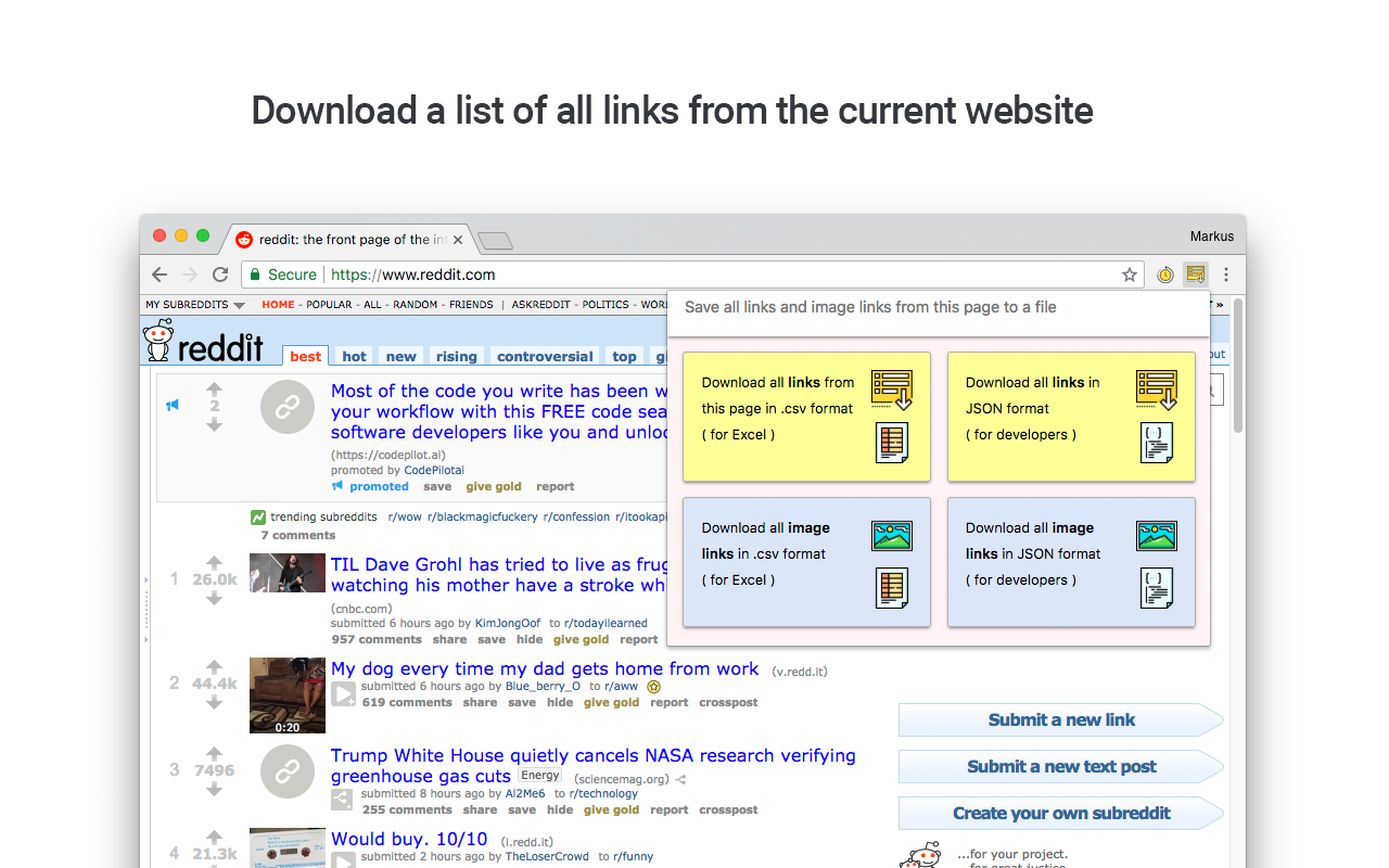 Copy all links and image links to CSV or JSON截图3
