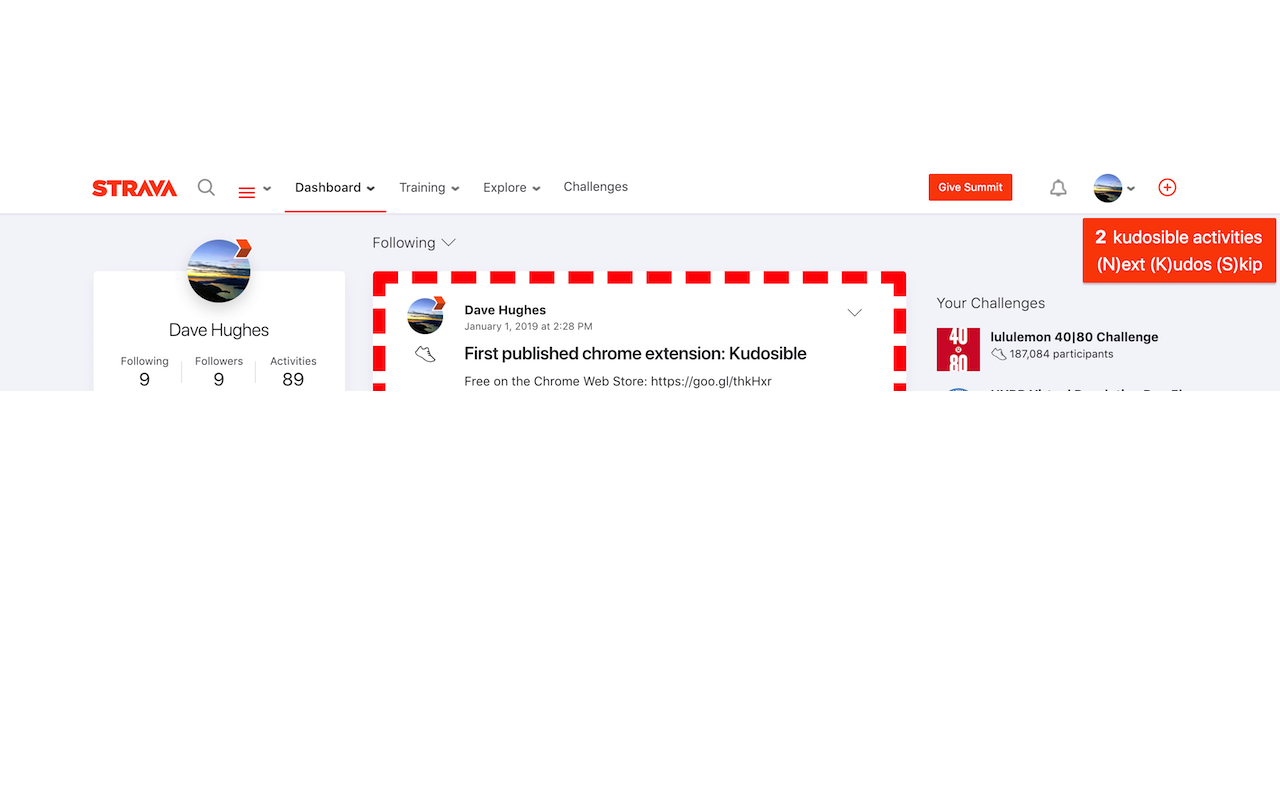 Kudosible – Hotkeys for Strava Kudos截图1