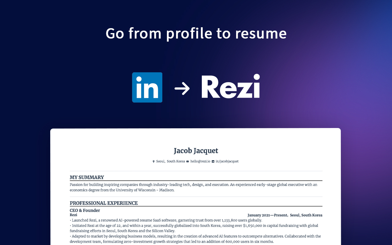 Profile to Resume - Rezi.ai截图2