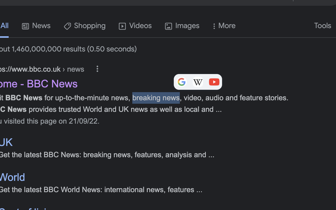 One Click Search - Select and search popup截图3
