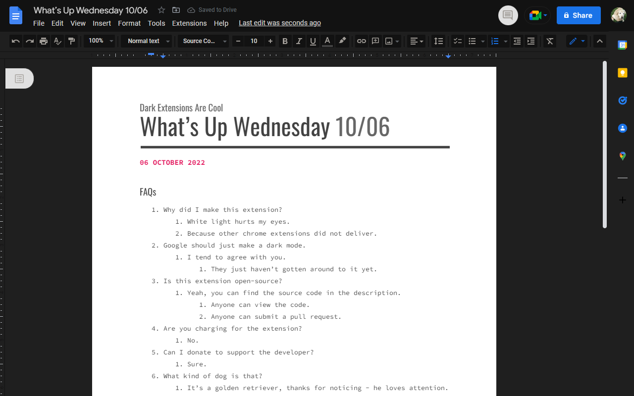 Google Docs Dark Mode (Darker)截图1