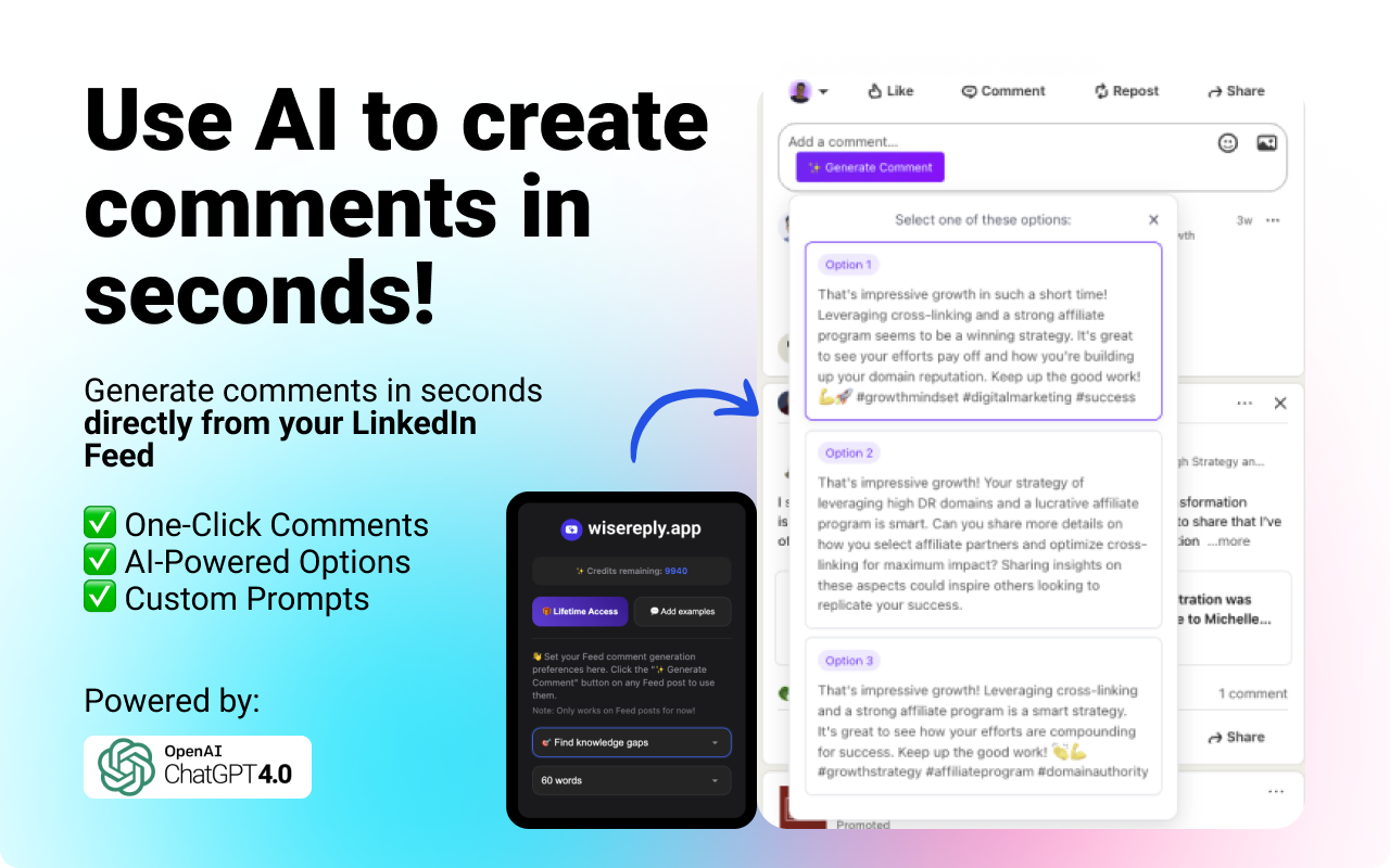 wisereply - AI LinkedIn Comment Generator截图3