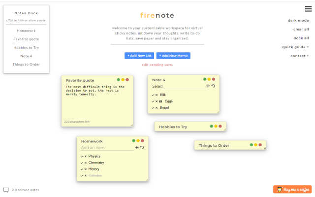 Firenote: Notes and Todo Lists in New Tab截图3