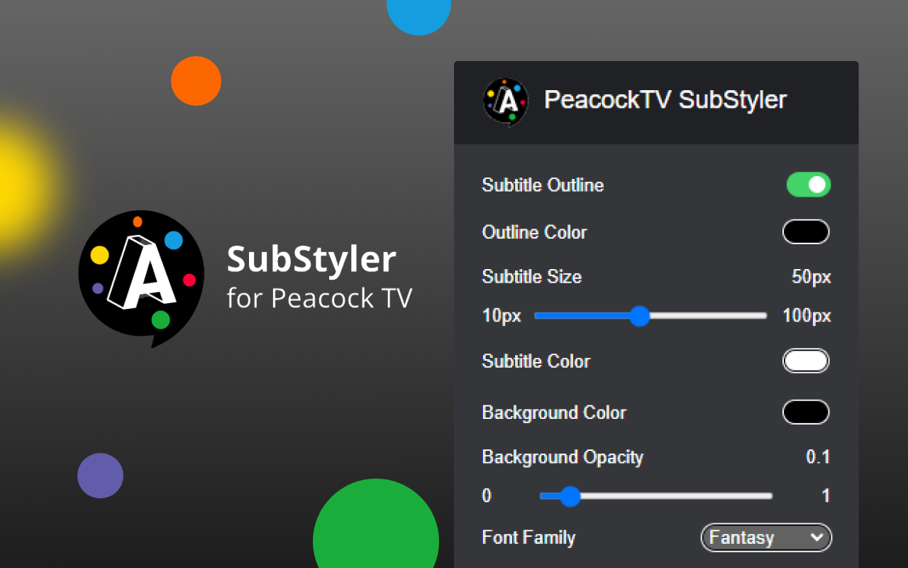 PeacockTV字幕样式调整器截图1