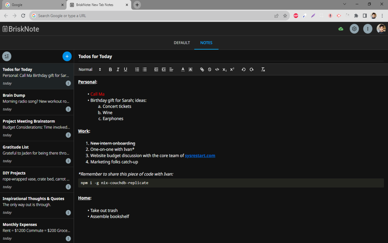 BriskNote: New Tab Notes that Sync across Devices截图2