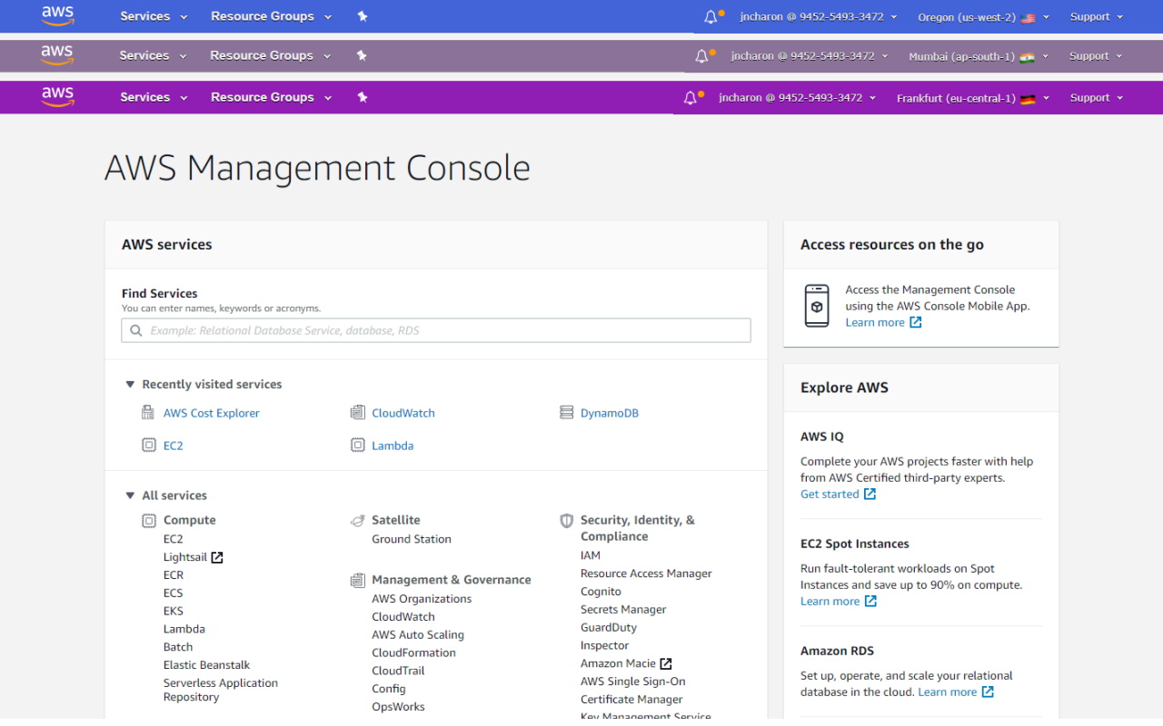 AWS console regions color截图1