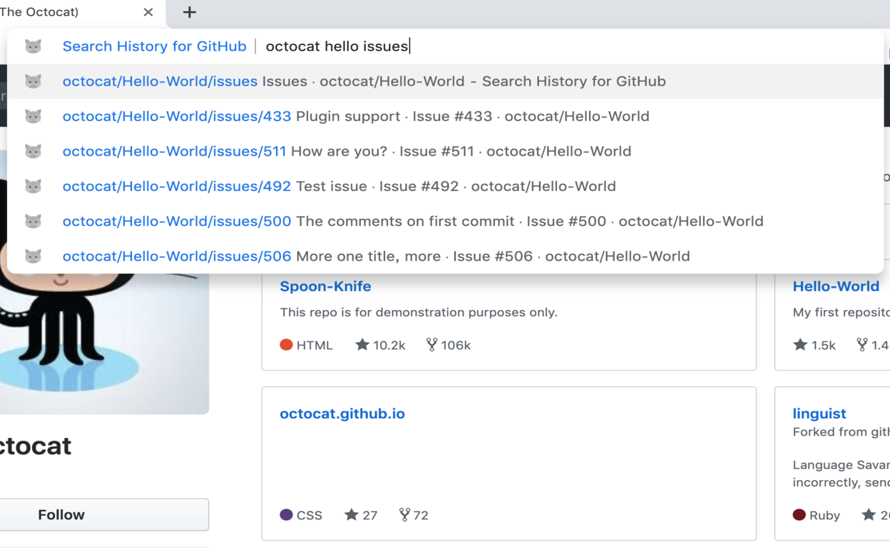 Search History for GitHub截图2