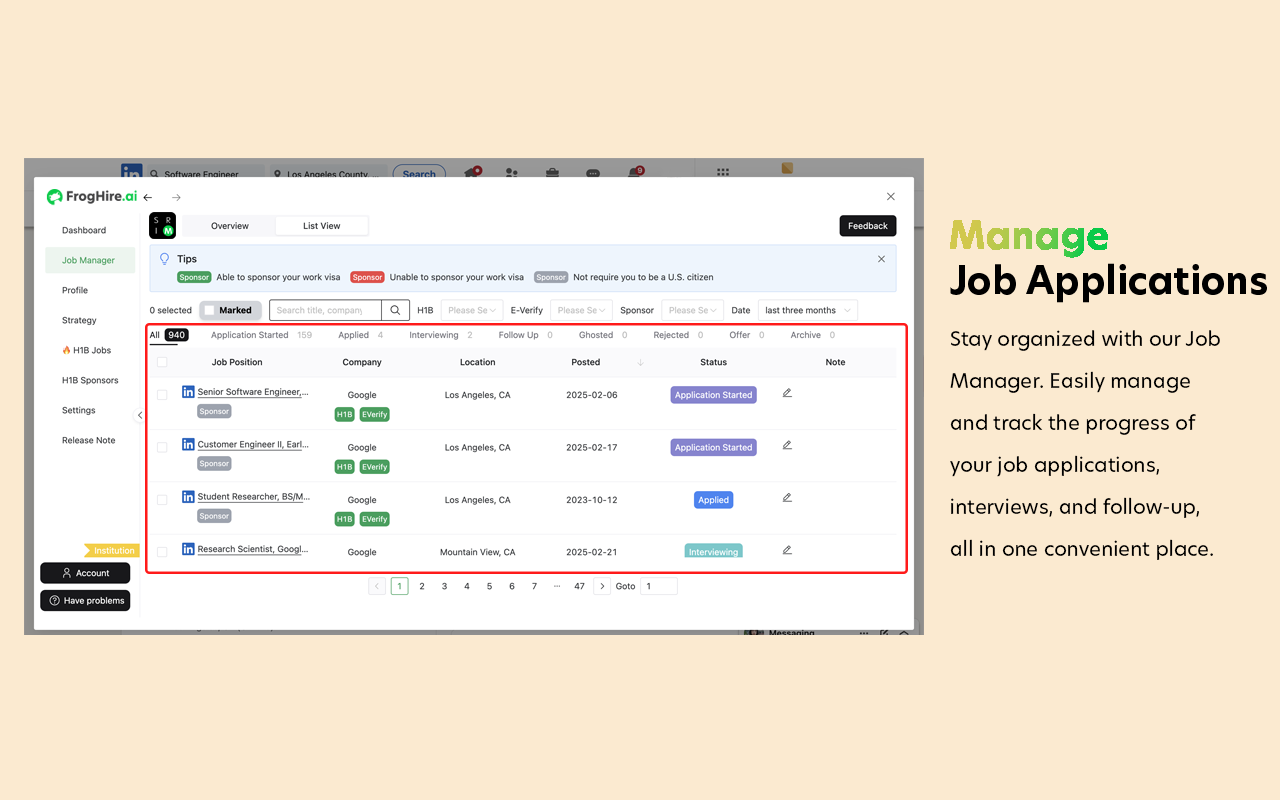 FrogHire.ai - H1B Sponsor Checker, Job Analyzer截图2
