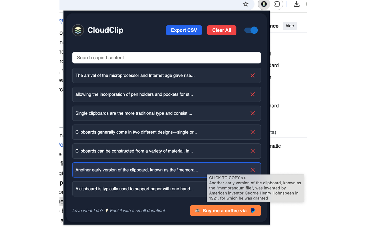 CloudClip – Multicopy Clipboard History Manager with Dark Mode & CSV Export截图3