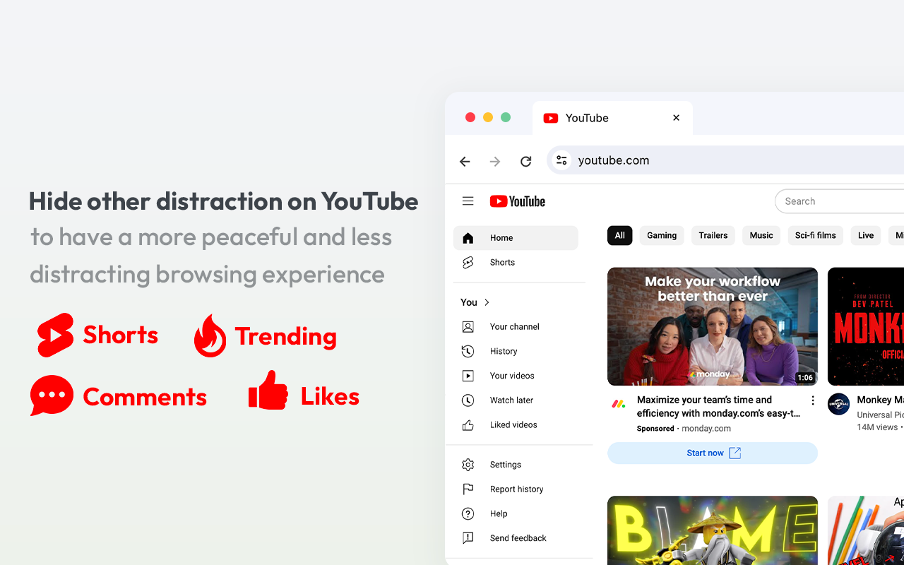 刪除 YouTube Shorts 和推薦截图1