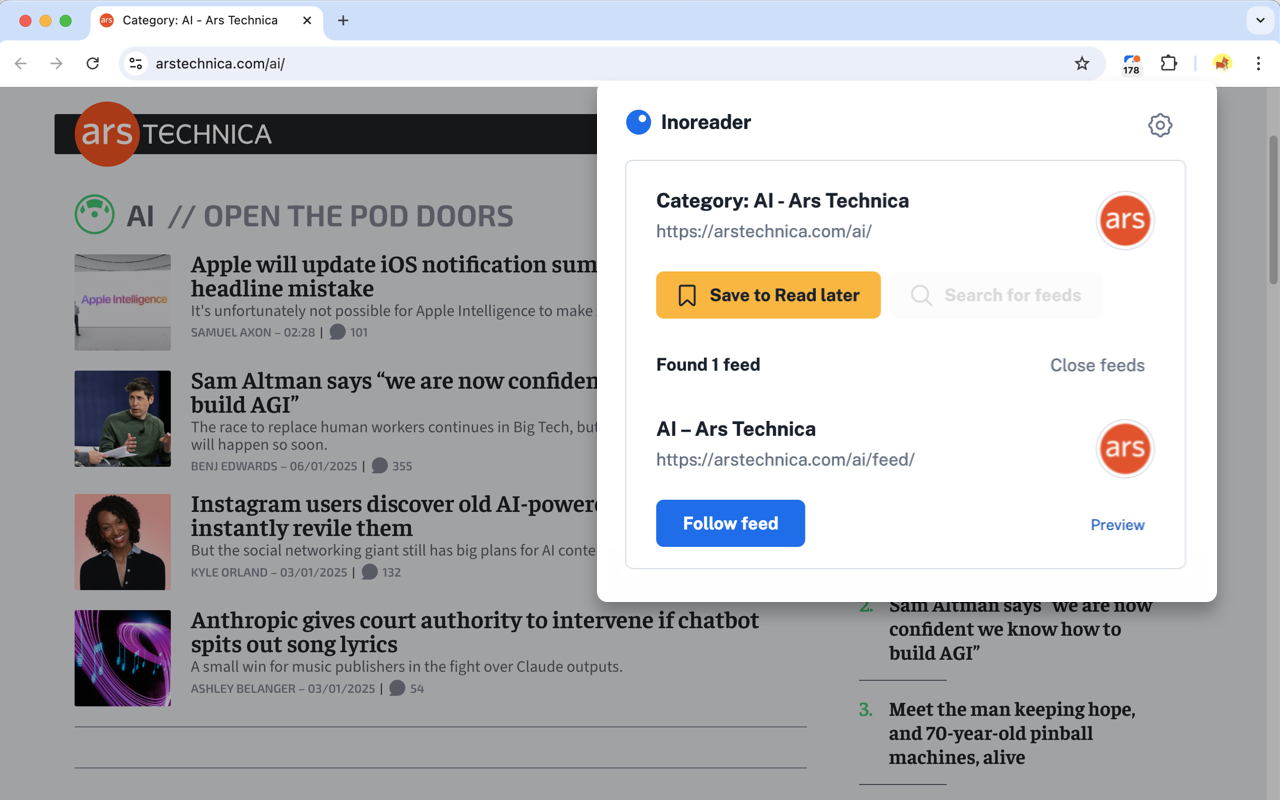 Inoreader: Read-later and RSS extension截图1