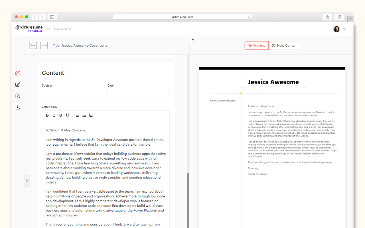 AI Cover Letter Generator by Kickresume截图1