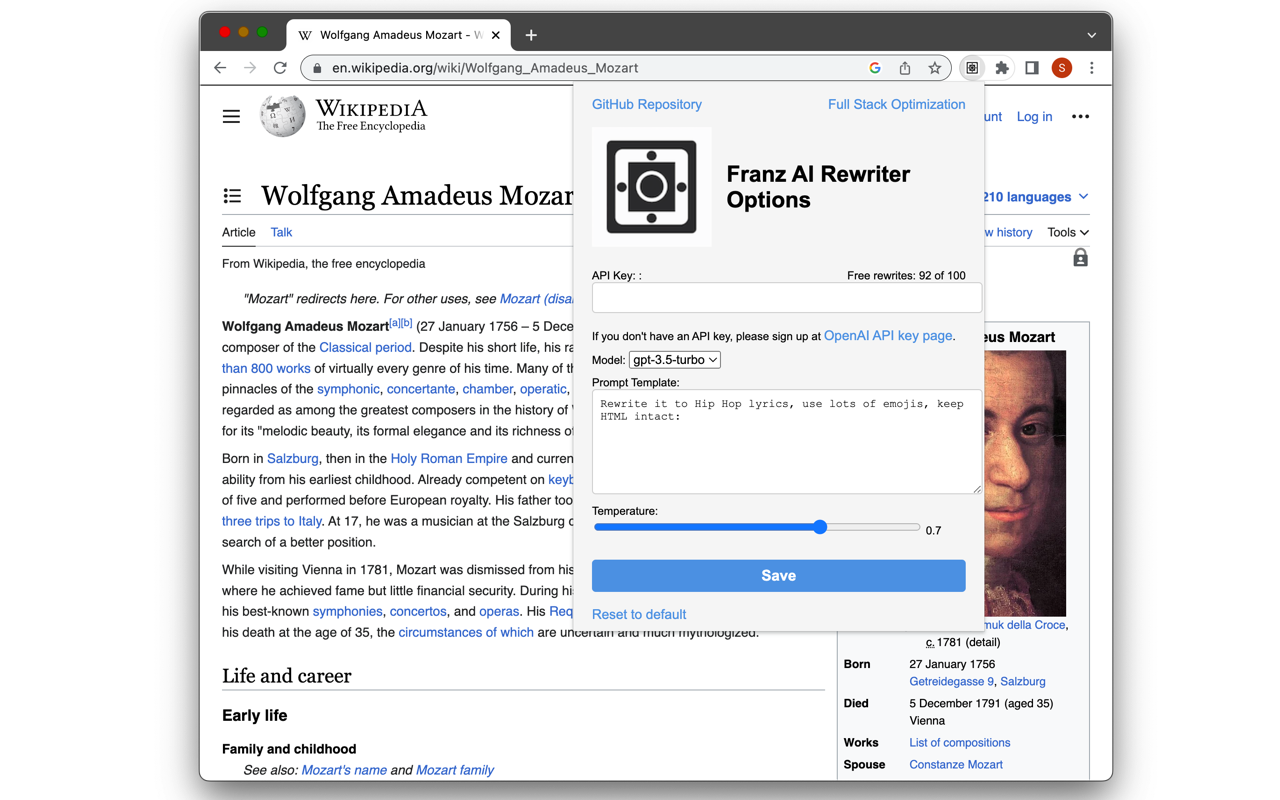 Franz AI Text Rewriter截图1