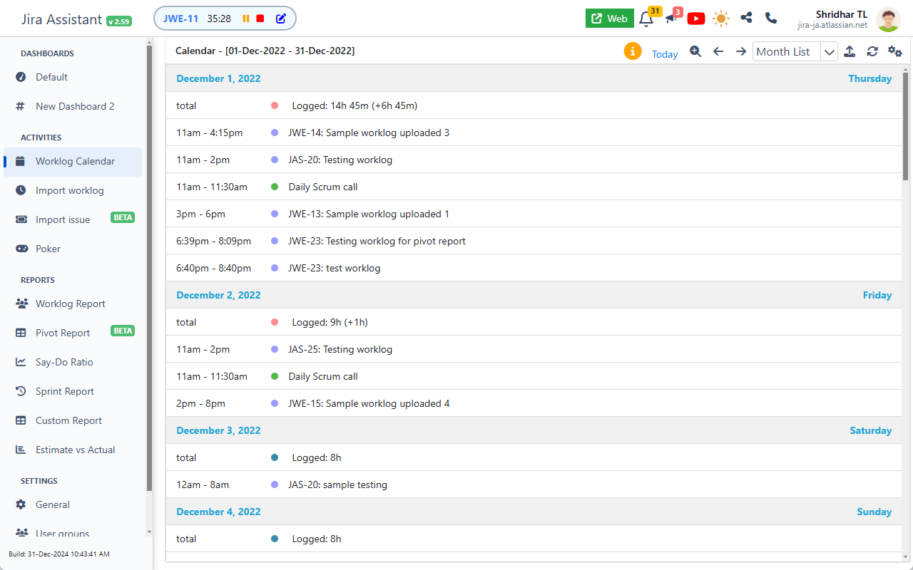 Jira Assistant: Worklog, Sprint report, etc截图2