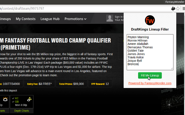DraftKings Lineup Filler - FantasyWonder.com截图1