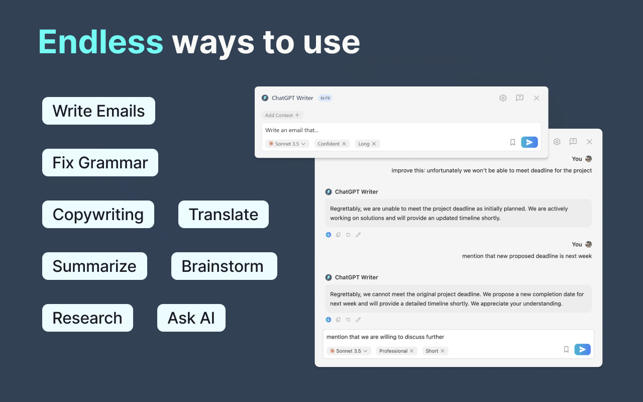 Jetwriter AI (formerly ChatGPT Writer): Use AI on Any Site截图4